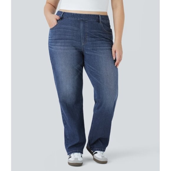 Halara Womens Sz L Flex High Waisted Pockets Straight Leg Washed Casual Jeans - Picture 1 of 10